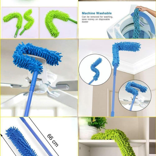 Flexible Microfiber Fan Duster with Telescopic Metal Rod – Random Color