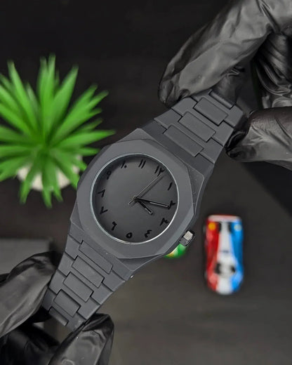 Professional Black Arabic Aura Watch With Eastern Arabic Numerals And Date Elegant Durable Stylish Unique And Modern (Without Box)
